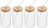 Pack De 4 Vasos Lata de Vidrio Con Tapa de Bambú y Bombilla 550ml