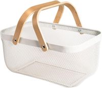 Cesta Metalico Organizador De Cocina Con Asa De Madera Blanco | Asa De Bamboo