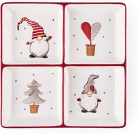 Plato Aperitivo Navideño 4 Compartimentos Gnomos Cerámica 19