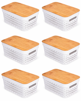 Pack 6 Cajas Organizadoras Tapa Bambu Canastos Multiuso 17 Litros