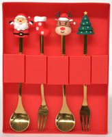 Set 4 Cubiertos Navideños Cuchara Y Tenedor Decoración Mesa