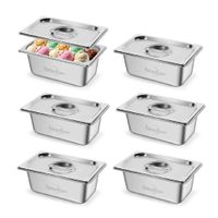 Pack 6 Deposito Gastronomico Acero 16 Cm X 26.5 Cm Con Tapa
