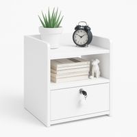 Velador Moderno 2 Niveles 1 Cajon con Llave 40x33x26 Cm