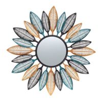 Espejo Deco Mural Boho Modern Plumas de Metal 80 cm
