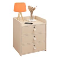 Velador Cajonera Mesa de Noche Con 3 Llaves Beige 48x33x31Cm