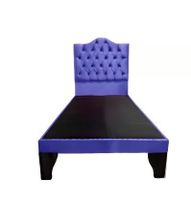 Cama 1,5 Plazas Ovalado, Incluye Base y Respaldo Azul Marino Flobal