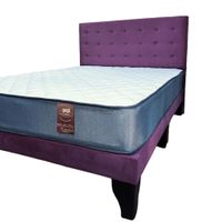 Cama 2 Plazas Abotonada 150X190cm + Respaldo Morado + Colchon Flobal