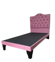 Cama 1,5 Plazas Ovalado, Incluye Base y Respaldo Rosa Lino Flobal