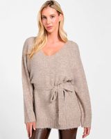 Sweater Ls Vn Kiyoka Tie Tunic Café Mujer