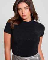 Polera Guess Mujer Ss Mock Neck All Over 4G Tee Negro