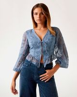 Blusa Ls Seiah Tie Front Gris Mujer