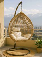 Silla Colgante Hawái L Caramelo Cojín Marfil