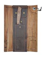 SET PARRILLERO TABLA + CUCHILLO CON FUNDA DE CUERO CAFÉ