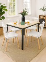 Juego de Comedor New York + 4 Sillas Windsor blancas