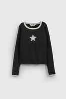 Polera Negra Rib Estrella De Niña POPU1802V26