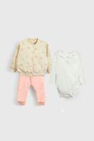 Conjunto Polerón y Bodie Flores de Niña en Polycotton Talla 3/6M a 24/36M 2923