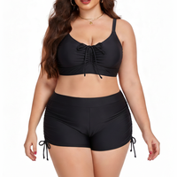 Bikini Tankini Negro con Short de Tiro Alto y Cordones