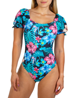 Traje de baño mangas estampado Floral verde