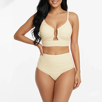 Bikini tiro alto mujer Victoria texturado Crema