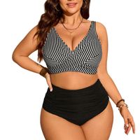 Bikini Tiro Alto con Top Cruzado a Rayas y Calzón Rib