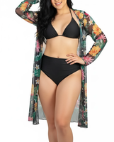 Kimono playa estampado Hawai  negro