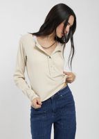 Polera Manga Larga Half Snap Rib Mujer