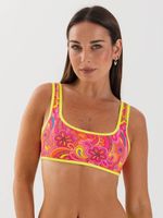 Top de Bikini Daikiri Mujer Deportivo Ajustable Floral Naranjo Flúor Filtro UV50+