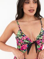 Trikini Daikiri Mujer Ajustable Espalda Flores Negro Rosa Flúor Filtro UV50+