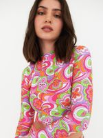 Polera Surf Daikiri Mujer Manga Larga Psicodelico Naranjo Flúor Filtro UV50+