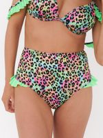 Bottom de Bikini Daikiri Mujer Calzón Tiro Alto Vuelos Print Leopardo Verde Flúor Filtro UV50+