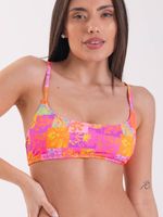 Top de Bikini Daikiri Mujer Deportivo con Lazo Patchwork Naranjo Flúor Filtro UV50+