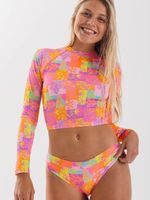 Bikini Surf Daikiri Mujer Manga Larga Calzón Sin Costuras Patchwork Naranjo Flúor Filtro UV50+