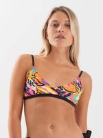Top de Bikini Daikiri Mujer Triángulo Cruzado Flores Negro Flúor Filtro UV50+