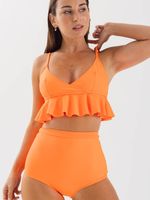Bikini Daikiri Mujer Triángulo Volados Short Tiro Alto Naranjo Fluor Filtro UV50+