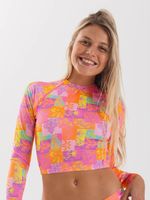 Polera Surf Daikiri Mujer Manga Larga Patchwork Naranjo Flúor Filtro UV50+