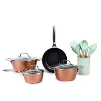 Batería Cocina Copper 7pzs + Set 12 Utensilios Calipso
