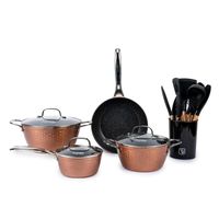 Batería Cocina Copper 7pzs + Set 12 Utensilios Negro Simplit