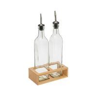 Set Alcuza 3psc Aceite Vinagre 500cc con Soporte Bambú