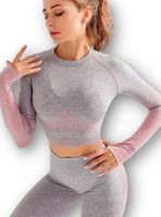 Conjunto Fitness Rosado Gimnasio 2 Piezas Manga Larga Sin Costuras