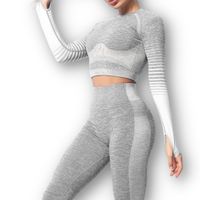 Conjunto Fitness Blanco Gimnasio 2 Piezas Manga Larga Sin Costuras