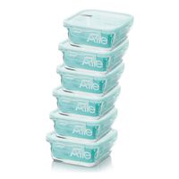 Set 6 Contenedores Hermetico Vidrio Cuadrado 380mL Allegra