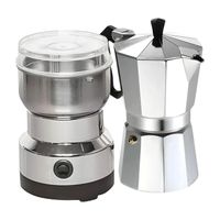 Moledor Eléctrico De Café + Cafetera Italiana Greca 9 Tazas Color Gris