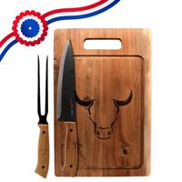 Set Tabla Cuchillo Tenedor Prm Wayu Cocina Especial Asados Bbq