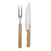 Set Parrillero Cuchillo + Trincho Acero Mango Madera