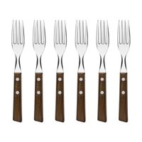 Set 6 Tenedores Acero Inoxidable Cubiertos Madera Tenedor