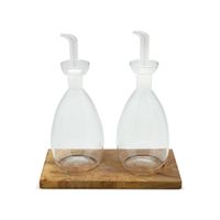 Set 2 Alcuza Vidrio Con Base Madera Wayu Cocina Accesorios