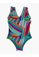 Traje de baño de niña vuelos estampado verde