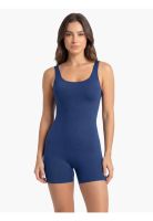 Traje de baño mujer natación pierna corta elástico azul