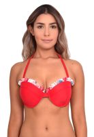 Bikini strapless con vuelos rojo