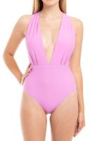 Traje de baño enterito con escote morado